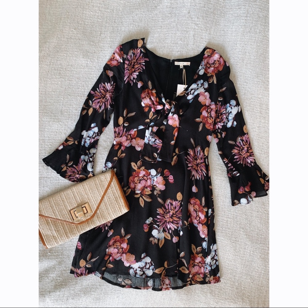 Floral Mini Dress-Black